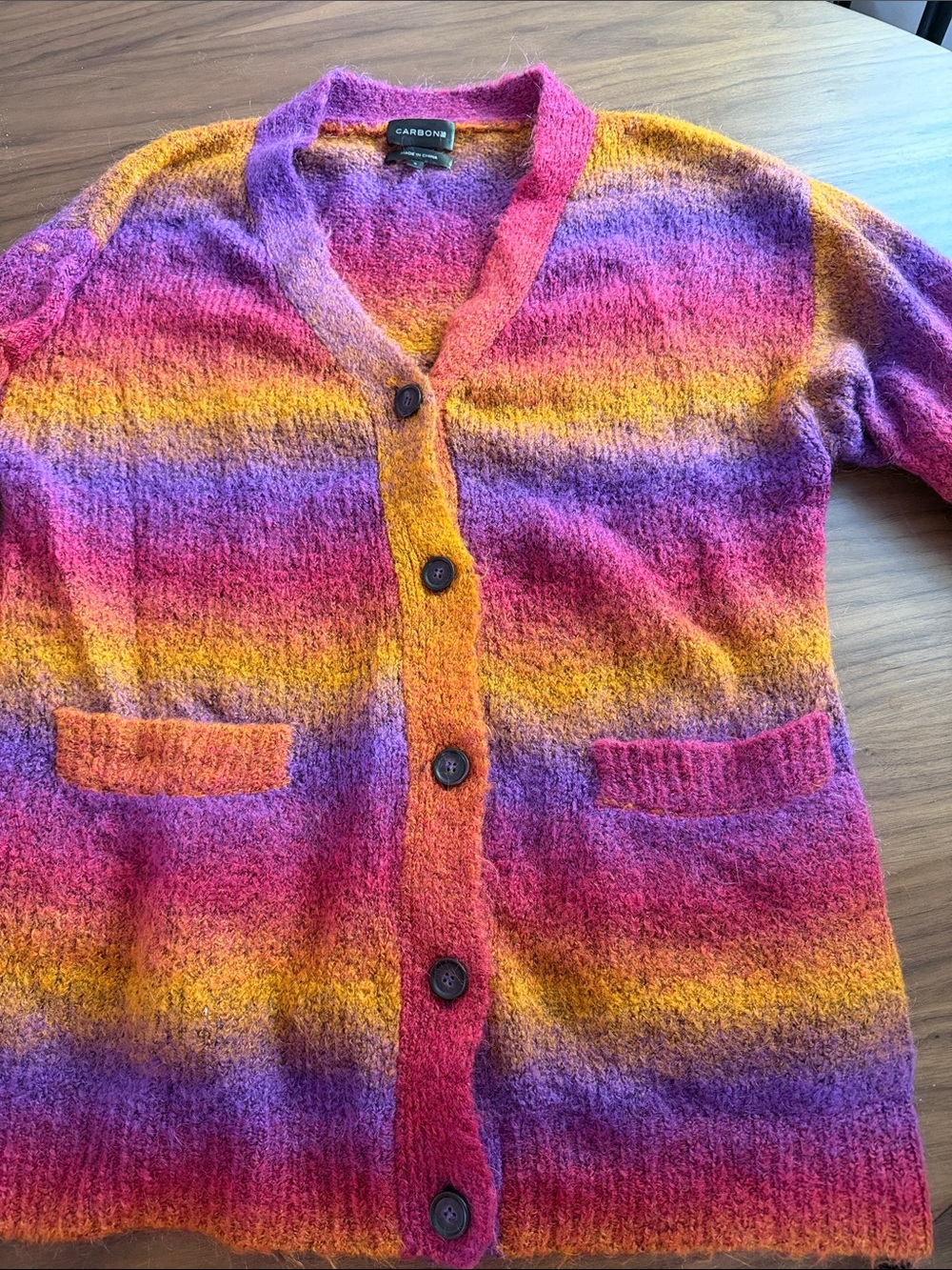 Carbon 38 Multicolor Striped Open Cardigan - Pink, Purple & Yellow